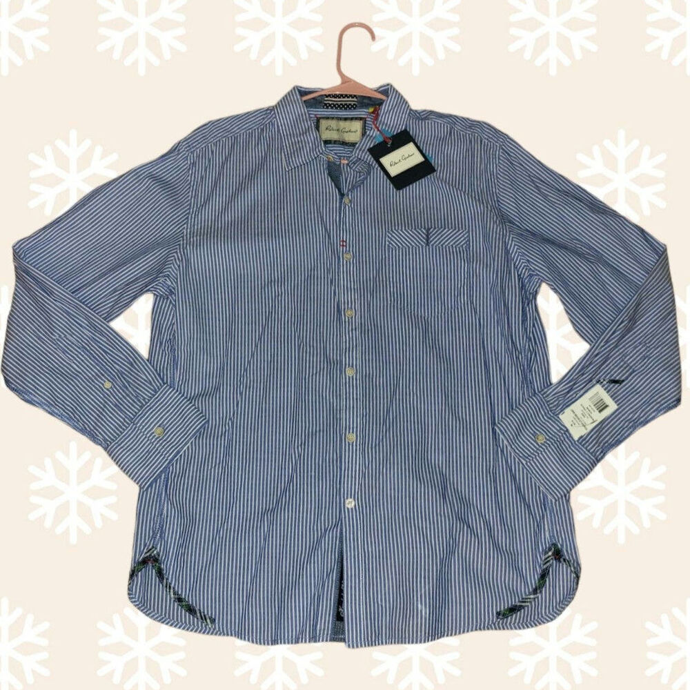 NWT, Robert Graham Men's Button down shirt blue stripes, Size XL